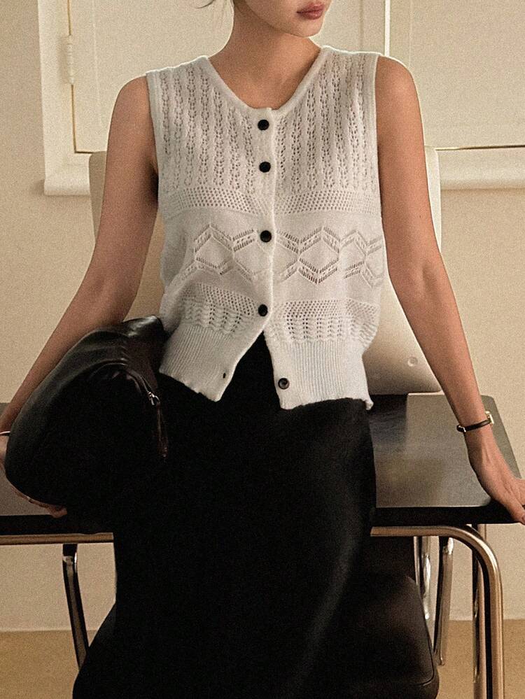 Women's Textured Knit Crew Neck Sleeveless Cropped Casual Tank Top Summer
