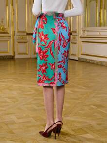 LOTSLUV Women's Contrast Floral Print Wrap Design Casual Vacation A-Line Mini Skirt - Blue - View 2