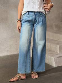 EMERY ROSE 女士休闲水洗直筒牛仔裤 - 藍色 - 查看 1