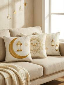 Cirelle 1pc Decorative Pillow Cover - Gold Crescent Design On Polyester, Cushion Cover For Sofa & Living Room Decor (Pillow Insert Not Included) - Multicolor - View 2