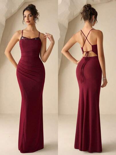 Coutiva Women's Sequin Embellished Red Spaghetti Strap Formal Evening Dress Burgundy Dress Dark Red Dress Wine Red Dress Sexy Dinner Dress Maroon Dresses Valentines Dress Elegant Dress Sequin Dress Pink Red Dress Floral Dress Burgundy Bodycon Maxi Dress Wine Dinner Dress Elegant Burgundy Dress Valentines Dress Elegant Dress Sequin Dress Pink Red Dress Floral Dress
