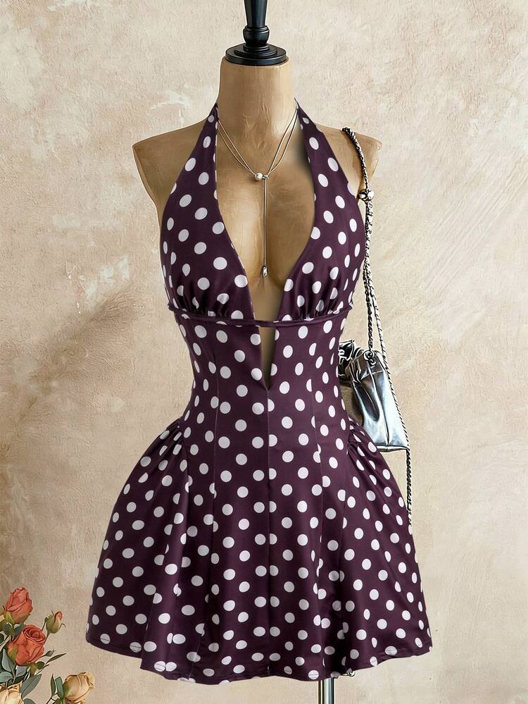 INAWLY Women's Summer Polka Dot Backless Mini Dress/Women's Summer Dress/Women's Summer Dress/Elegant Women's Dress/Graduation Dress/Women's Casual Dress/Women's Wedding Guest Dress/Women's Vacation Dress/Polka Dot, Women's Summer Dress, Polka Dot Dress - Multicolor - View 1