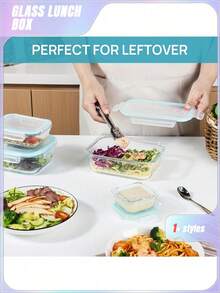 1个装玻璃食品储存容器，餐食准备，密封午餐盒，带防漏锁盖，适用于微波炉、烤箱、冰箱和洗碗机 - 彩色 - 查看 5