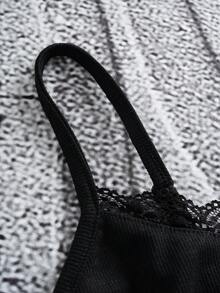 HOT STUFF X SHEIN Dam sommartopp med kontrasterande spets och tecknat hjärtmönster - Svart - Visa 4