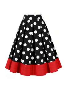 Olithes 女士中长裙，法式优雅，波点印花中长裙，女士夏季，百褶中长裙，优雅百搭的外出中长裙。 - 彩色 - 查看 1