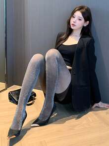 DAZY Women's Sexy Metallic Sheer Black Footless Leggings, Suitable For Nightclub, Party, Commuting - Black - View 10