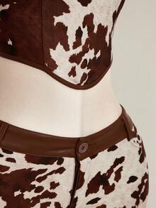 SHEIN ICON Women's Minimalist Printed Bandeau Top And Shorts 2 Pieces Set - Brown - View 7