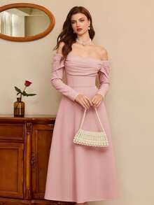 Vintamour 复古优雅女士连衣裙，带口袋，休闲假日派对连衣裙，红色冬季女装，女士冬季服装，女士圣诞节服装，圣诞节服装，新年服装，新年服装，女士感恩节服装，冬季连衣裙，女士圣诞连衣裙，圣诞派对连衣裙，女士新年夜连衣裙，优雅派对连衣裙，女士毕业礼服，女士优雅连衣裙，女士正式连衣裙 - 藕粉色 - 查看 4