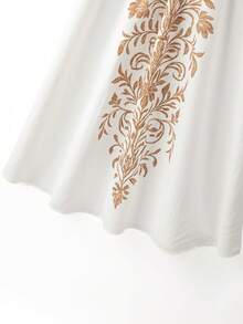 SHEIN Franclia 女士印花V领短袖系腰休闲连衣裙 - 白色 - 查看 3