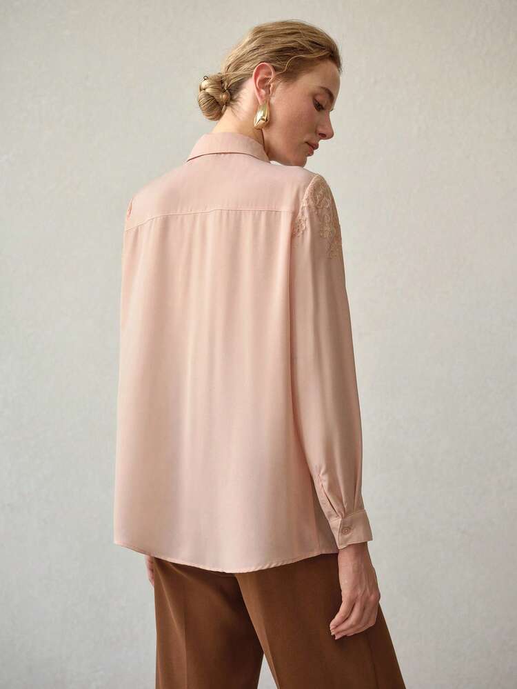 ELEGANT LACE PATCHWORK CASUAL SHIRT, SPRING/SUMMER