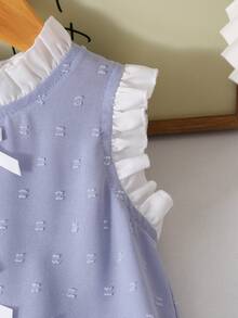 SHEIN Elladie kids 少女提花面料蝴蝶结装饰时尚连衣裙 - 藍色 - 查看 8