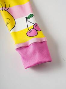 LOONEY TUNES X SHEIN Baby Girl Cartoon Tweety Bird & Cherry Print Cute Sweet Graphic Long Sleeve T-Shirt And Leggings Pajama Set - Pink - View 4