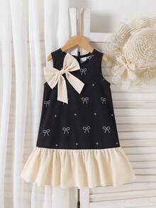 SHEIN 1pc Young Girl Summer New Butterfly Print Sleeveless A-Line Hem Ruffle French Style Elegant Princess Dress, Fashionable & Graceful For Commuting - Black - View 3