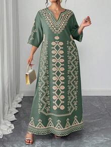 Elenzga Vestido largo de estilo retro con estampado para mujer de talla grande - Multicolor - Ver 4