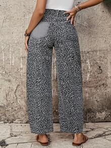 EMERY ROSE Mature Denim Women's Solid Color Leopard Print Patchwork Fashionable Jeans Summer Beach - Blue - View 5