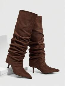 Daringsoles Autumn/Winter New Slim Leg Boots, Pointed Toe, Slim Heel, Mid-Calf Boots, Simple & Versatile Brown Style - Rust Brown - View 2