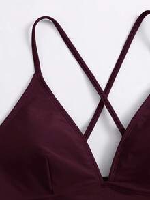 Swim Basics Top de bikini sexy de unicolor con diseño cruzado para mujer, ideal para la playa de verano - Rojo violeta - Ver 5
