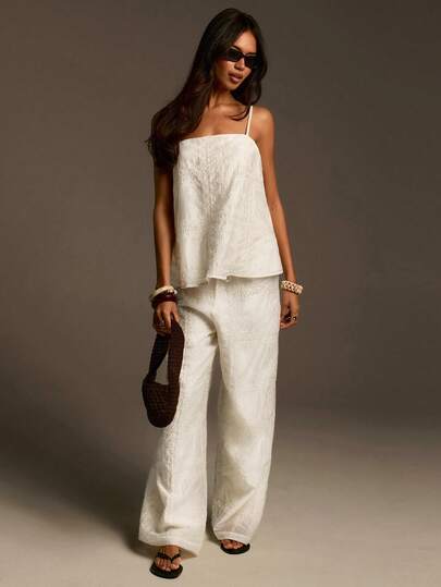 Athîral Top de tirantes casual blanco con bordado para mujer, estilo de vacaciones y ocio