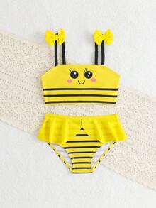 Bộ đồ bơi tankini in hình nơ và ong dễ thương cho bé gái - Màu vàng - Xem 5