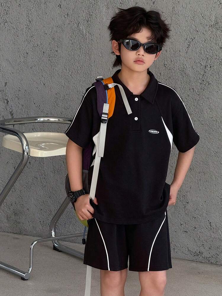 Tween Boy Contrast Trim Short Sleeve T-Shirt And Shorts Casual Set