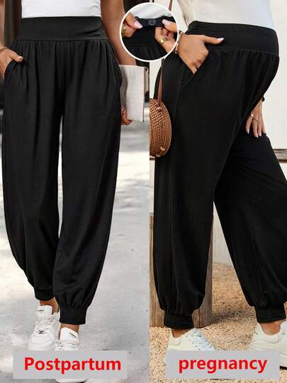 SHEIN Maternity Vacation Pants Summer Women Casual Pants, Casual Women Maternity Casual Solid Color Drawstring Pants Elastic Waist Pants Comfy Pants Comfy Women's Pants