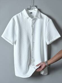Manfinity Homme Men's Solid Color Turndown Collar Button Half Placket Casual Versatile Commuting Short Sleeve Shirt - White - View 5