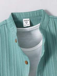 2件套男童休闲舒适百搭立领短袖衬衫短裤套装，适合外出、户外、度假、派对、夏季海滩度假、夏日氛围、节日等场合。 - 彩色 - 查看 6