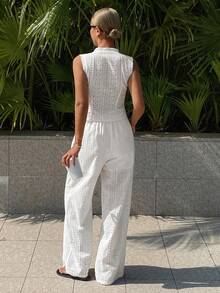 DAZY Bohemian Style Embroidered Jacquard Fabric Women Pajama Set - White - View 2