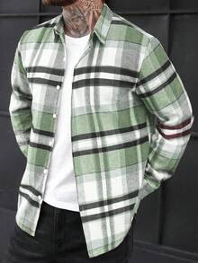 Manfinity CasualCool Men's Plaid Long Sleeve Single-Breasted Casual Commuter Shirt - Multicolor - View 3