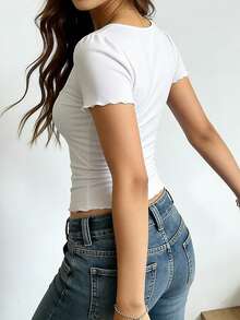 INAWLY Casual Slim Fit White Short Sleeve T-Shirt, Summer - White - View 5