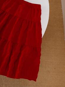 SHEIN Playful Pals 两件套女童红色短袖上衣和碎花裙套装 - 紅色 - 查看 6