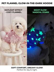 PETSIN 1件宠物粉色星月印花法兰绒夜光加厚保暖圆领卫衣，适合狗狗，秋冬季 - 彩色 - 查看 10