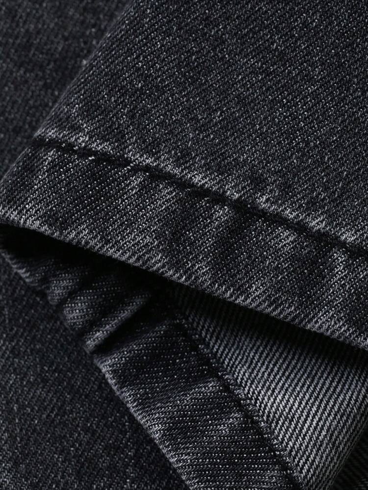 Tween Boy Casual Fashionable Street Daily Commute Slogan Print Elastic Waist Patchwork Pocket Loose Wide Leg Jeans