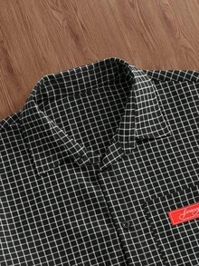 SWAVVY Men's Fashionable Plaid Short Sleeve Shirt, Spring/Summer - Black - View 3