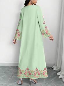 SHEIN Najma Đầm dài tay cổ chữ V in họa tiết hoa lá thanh lịch dành cho nữ, thích hợp cho mùa xuân/thu. - Nhiều màu - Xem 2