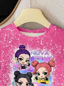 2件套KPOP女团数码印花T恤短裤套装，时尚休闲舒适，适合女孩四季穿着 - 彩色 - 查看 4