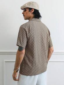 HUEFORM Men's All-Over Print Casual Versatile Summer Short Sleeve Polo Shirt Beige Graphic Polo Shirt - Khaki - View 2