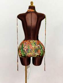 Mistrie Women's Fashionable Sexy All-Over Print Backless Halter Mini Dress, Summer - Multicolor - View 2