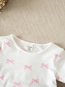 SHEIN 可爱休闲针织蝴蝶装饰短袖上衣 - 白色 - 查看 5