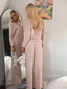 DAZY 2pcs Cartoon Bear Pattern Loose Long Sleeve & Long Pants Women Pajama Set - Pink - View 2