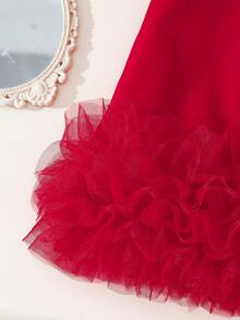 SHEIN Vestido elegante sin mangas con cuello redondo y decoración de lazo, unicolor, para niñas, verano - Rojo - Ver 7