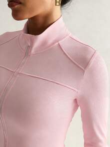 Dewbera Women's Autumn/Winter Sports Jacket, Black Stand Collar Full Zip Long Sleeve Leopard Print Fabric, Fitted With Contrast Panels, Suitable For Daily Casual Wear, Running, Yoga, Gym, Tennis, Golf And More - Pink - View 7