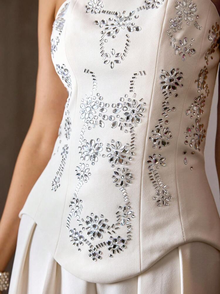 MOTF Soiréza MONO DE PIERNA ANCHA CON EMBELLECIMIENTO DE CRISTALES 2 EN 1 PARA MUJER, PRIMAVERA/VERANO