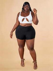 CurvyTilda Plus Skeleton Print Biker Shorts - Black - View 3