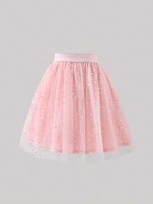 SHEIN Young Girl Sequin Mesh Casual Summer Skirt - Pink - View 1