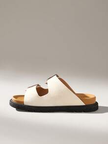 Solecia 女士时尚百搭搭扣设计厚底坡跟凉鞋，适合日常穿着 - 米色 - 查看 4