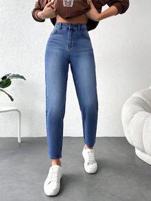 SHEIN Cottnline Women's Casual Daily Cropped Denim Jeans - Dark Wash - View 3