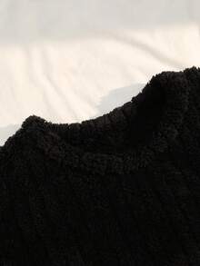 Manfinity Underwear&Sleepwear Basics Men's Plus Size Thickened Coral Fleece Crew Neck Long Sleeve Pajama Set, Autumn/Winter - Black - View 4