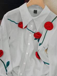 Lyxana Blusa casual da donna elegante, taglia standard, con stampa di rami verdi e fiori 3D per il giorno di San Valentino - Grigio - Visualizzare 3