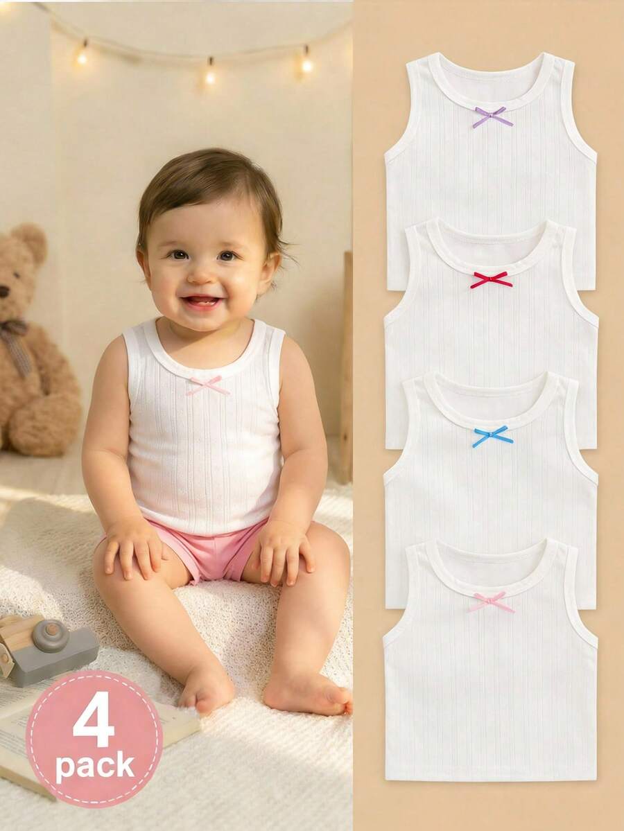 SHEIN 女婴时尚提花针织面料背心套装，多件套，夏季 - 白色 - 查看 1